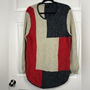 Baciano red/tan/black color block crew neck sweater - Size Large
